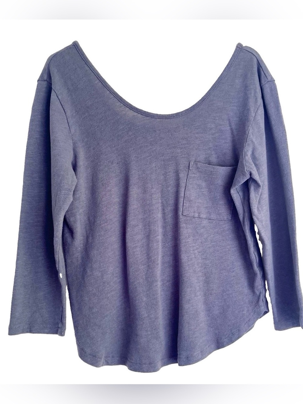 Madewell Scoop Neck & Back Top Cotton Linen 3/4 Sleeve Sz L-XL Pocket Tee Knit